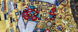 Particolare del mosaico in cui si evidenziano le diverse tipologie delloro e la tecnica moderna per la lavorazione