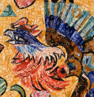 The modern technique enables the use of non-regular tesserae, giving the artist freedom of interpretation