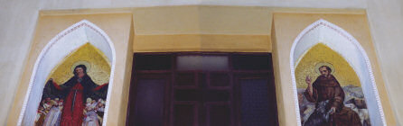 Replacing of the mosaics into the niche of the church facade, after restoration
